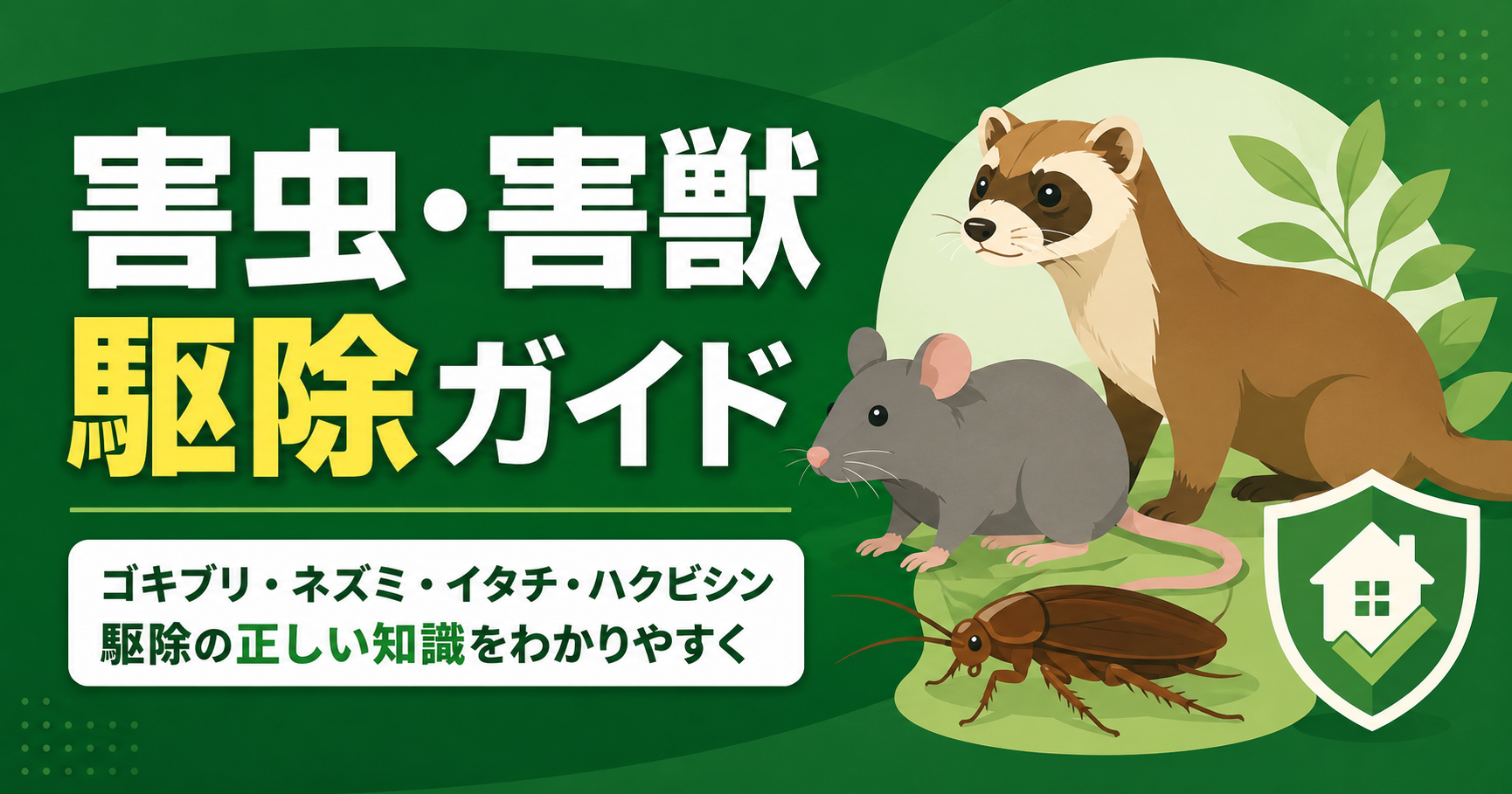 害虫駆除ガイドと動物イラスト