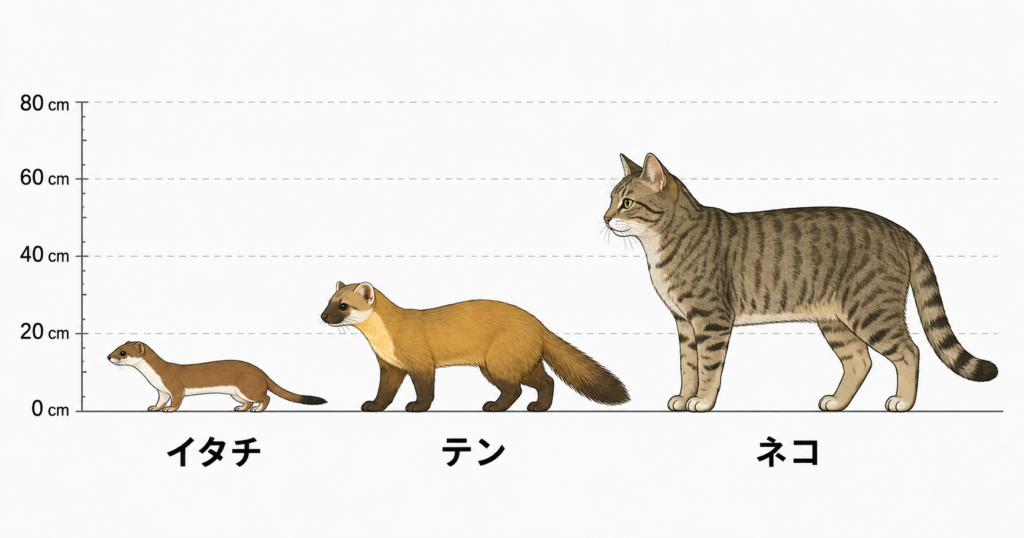 イタチ ネコ テン 大きさ 比較