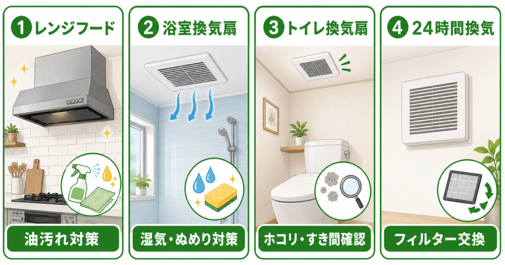 換気扇の種類別ゴキブリ対策 レンジフード・浴室・トイレ・24時間換気
