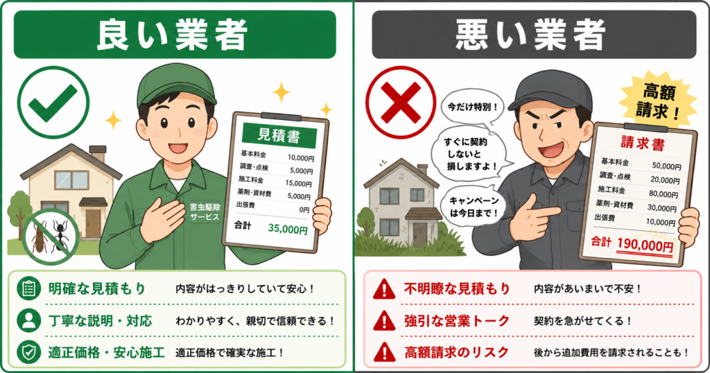 ゴキブリ駆除業者の良い業者と悪い業者の比較図