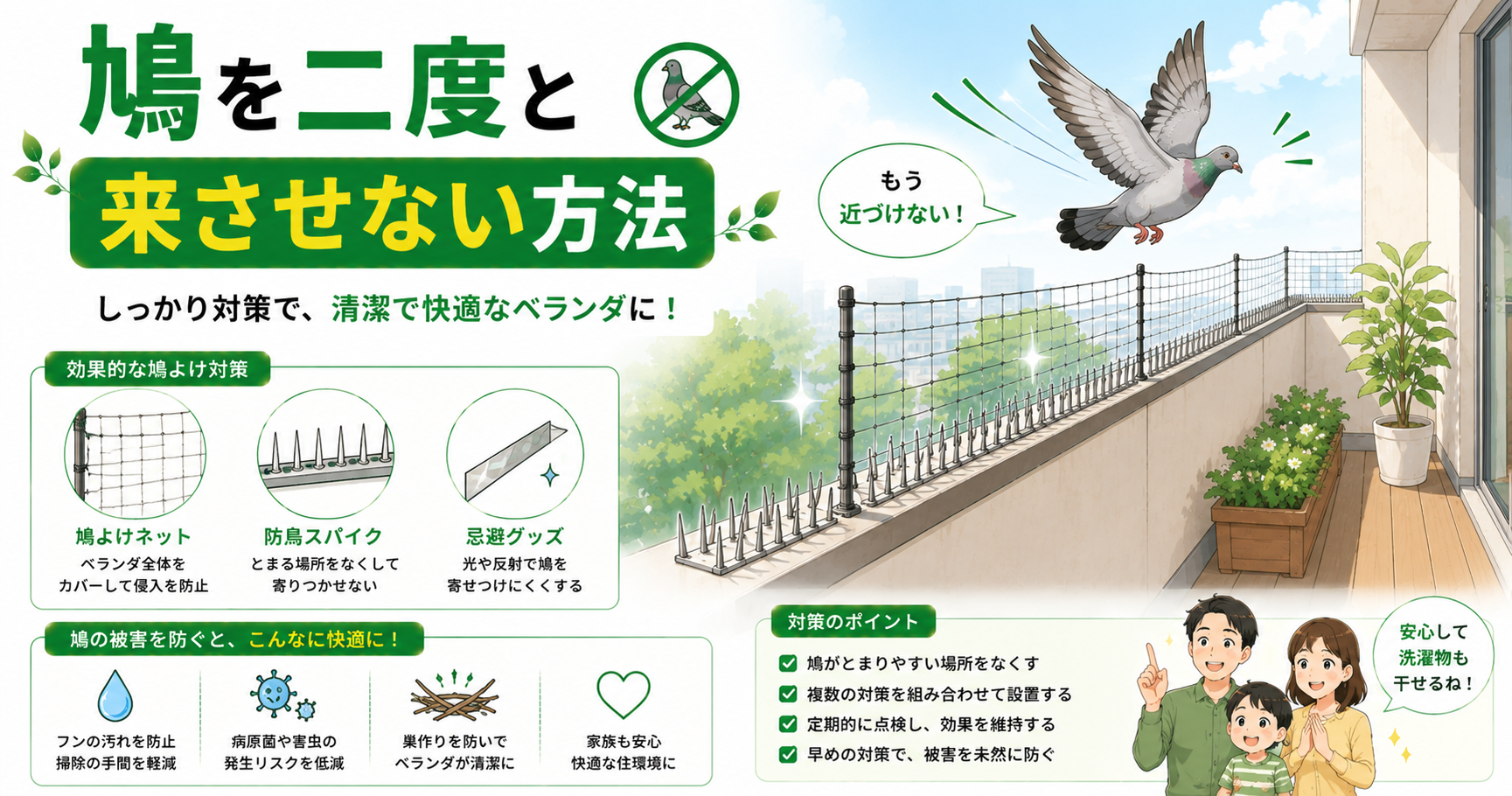 鳩を二度と来させない対策