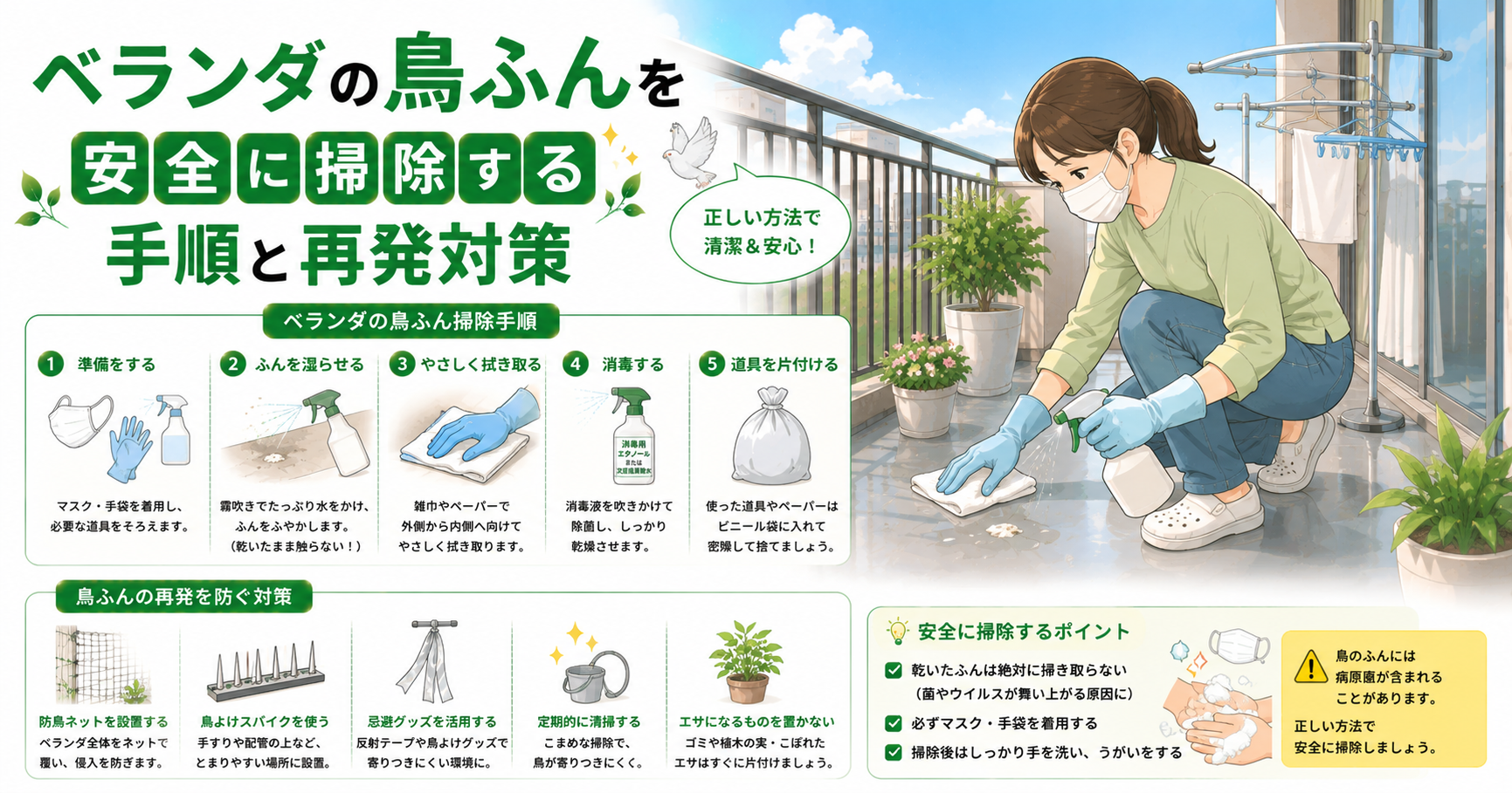 ベランダ 鳥ふん 掃除 手順