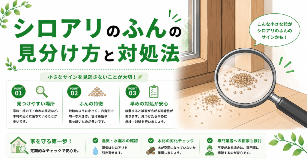 シロアリのふんの見分け方と対処法｜木くずとの違いも解説