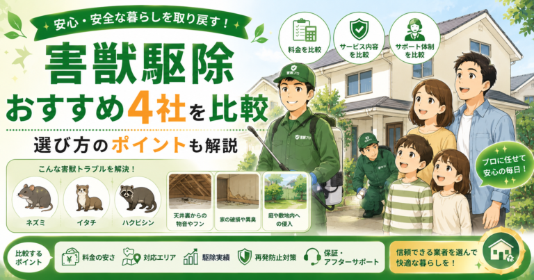 害獣駆除 おすすめ業者を比較【2026年版】料金・保証・向いている人で選ぶ