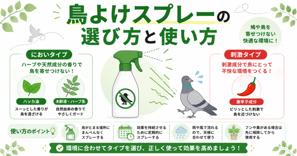 鳥よけスプレーの選び方と使い方【場所別・種類別】