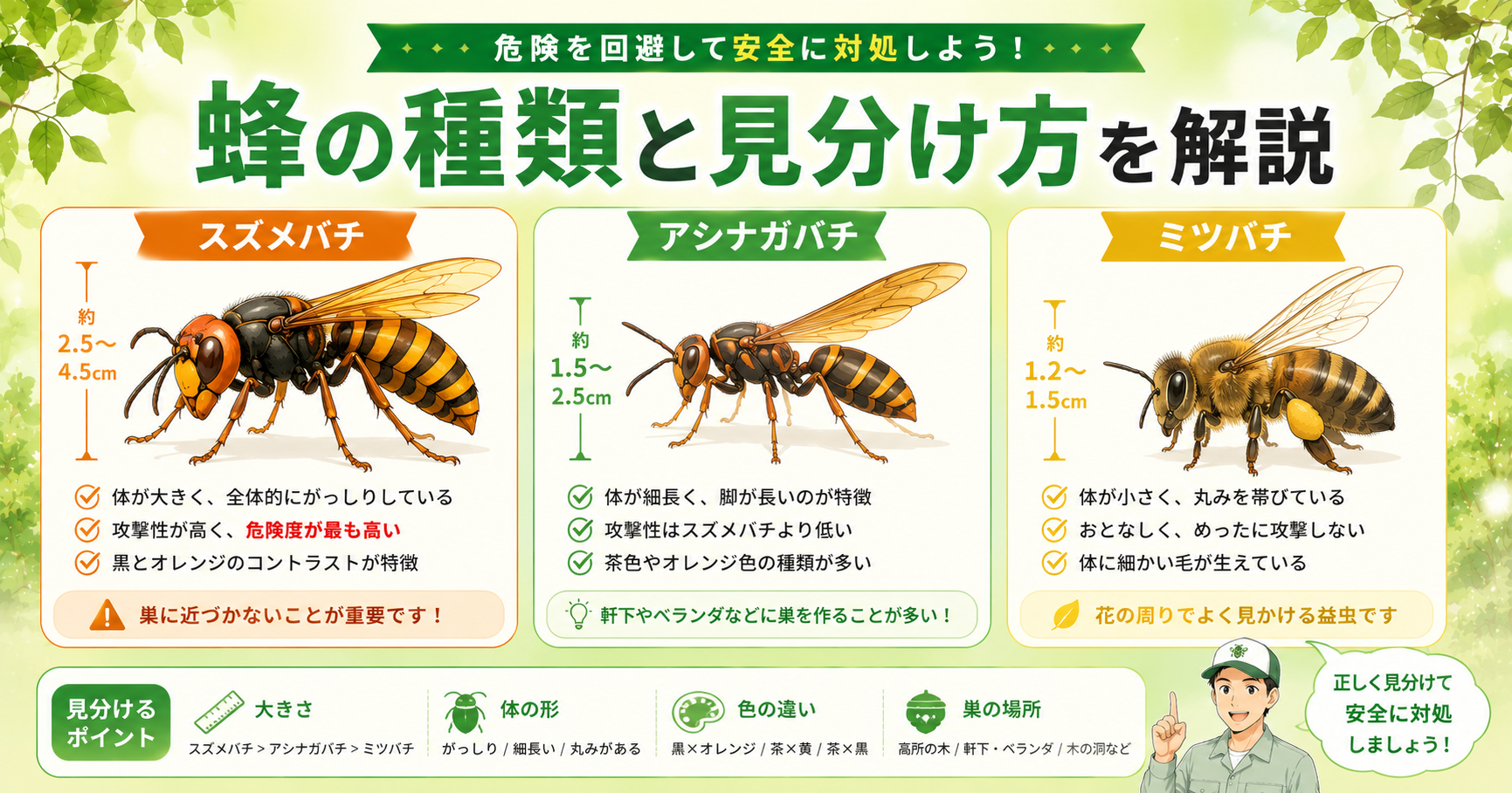 蜂の種類 見分け方 スズメバチ アシナガバチ ミツバチ