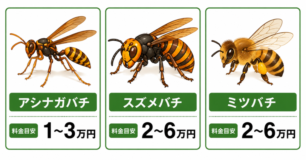 ハチの種類別駆除費用の相場比較 スズメバチ アシナガバチ ミツバチ