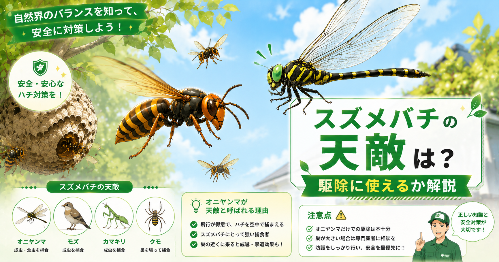 スズメバチの天敵 オニヤンマとスズメバチのイラスト