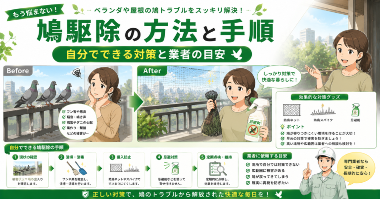 鳩駆除の方法と手順｜自分でできる対策と業者の目安