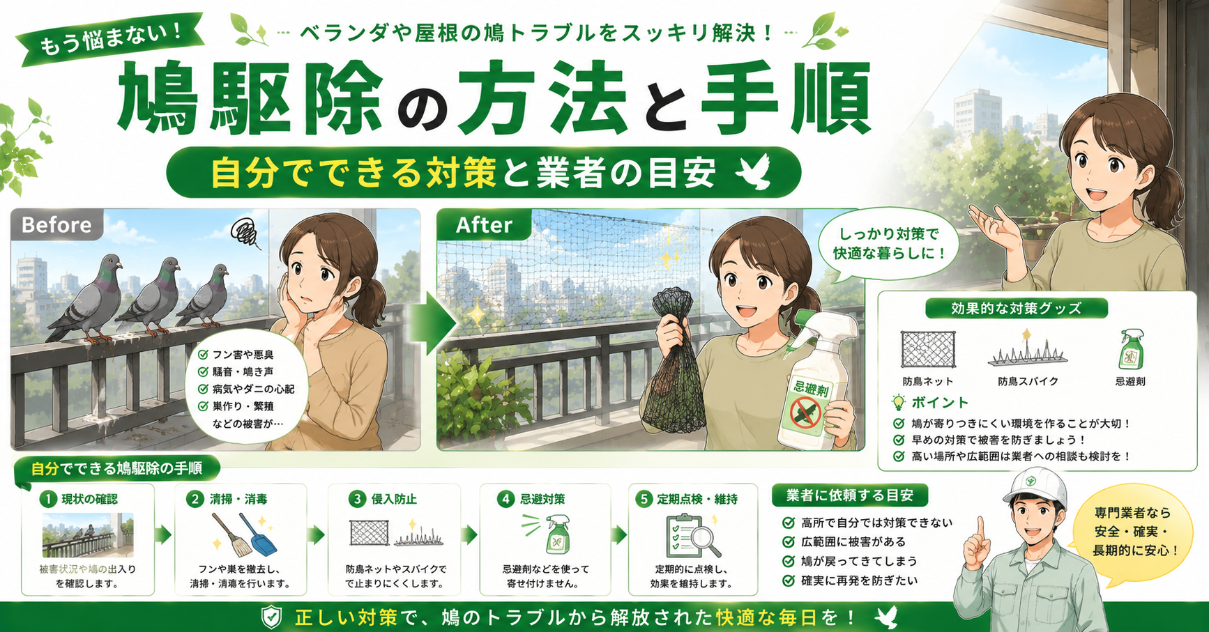 鳩駆除の方法と手順