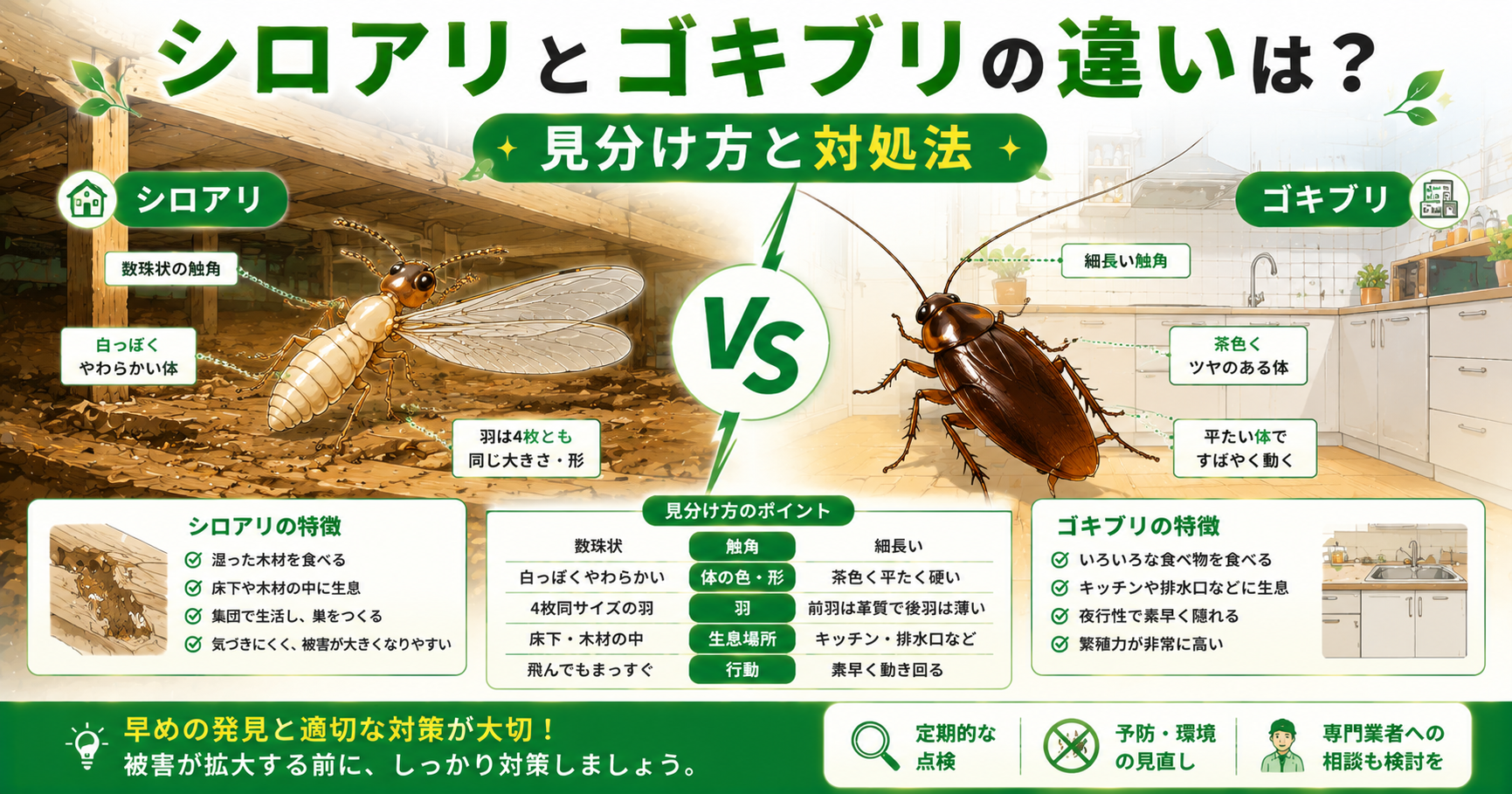 シロアリとゴキブリの違いと見分け方