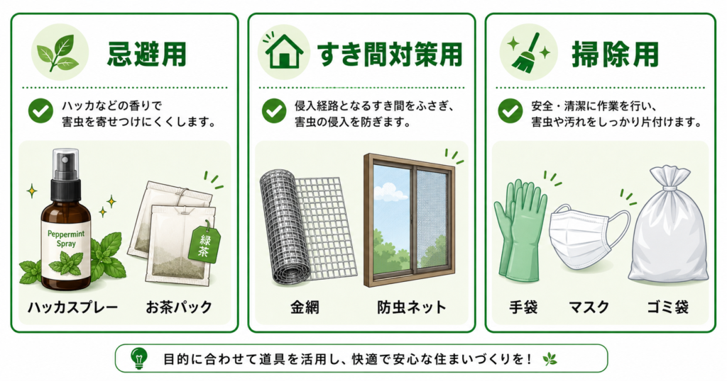 コウモリ対策に使える100均グッズの種類と用途