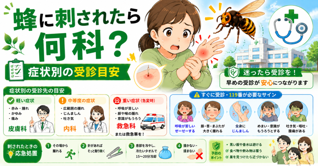 蜂に刺されたら何科？症状別の受診目安