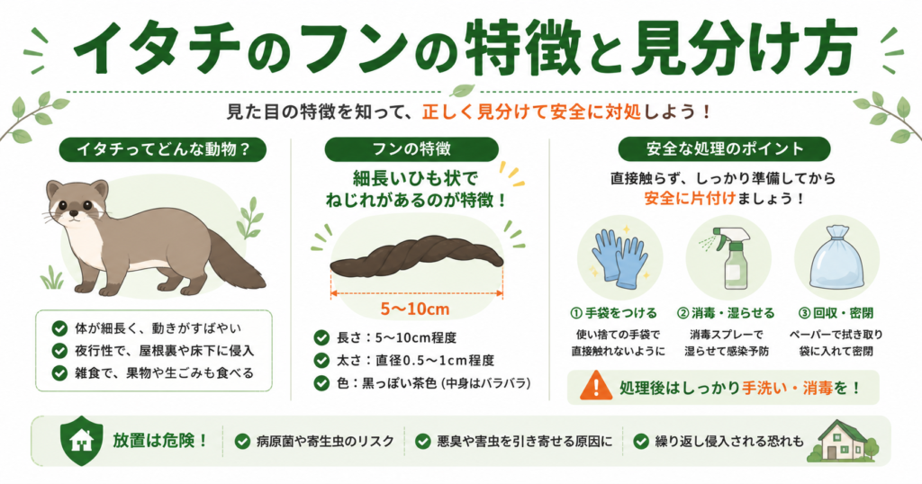 イタチのフンの特徴と見分け方｜安全な処理手順も解説