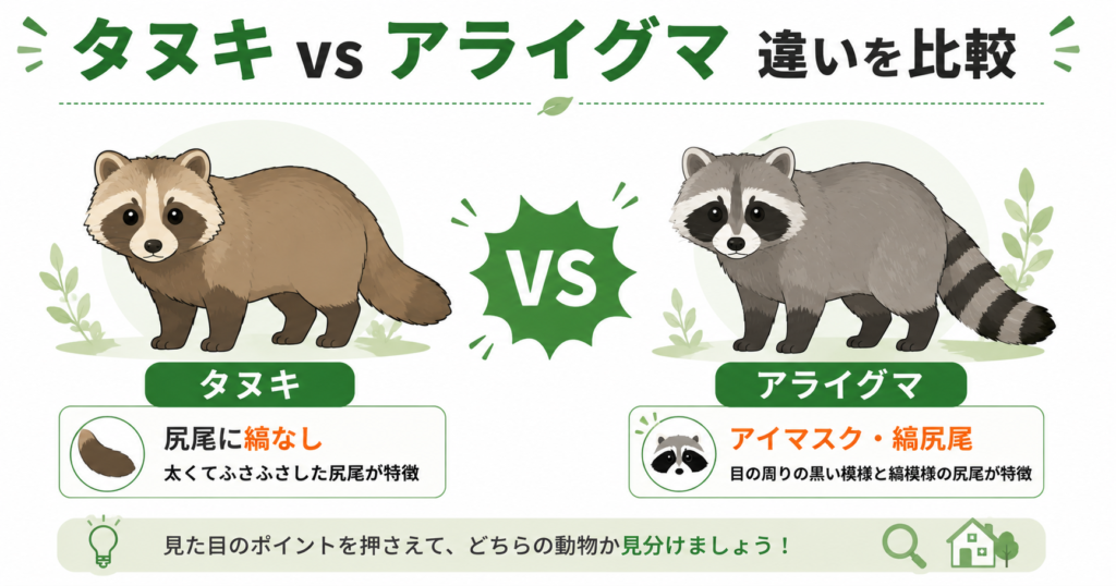 タヌキとアライグマの違いを比較｜見た目・被害・見分け方
