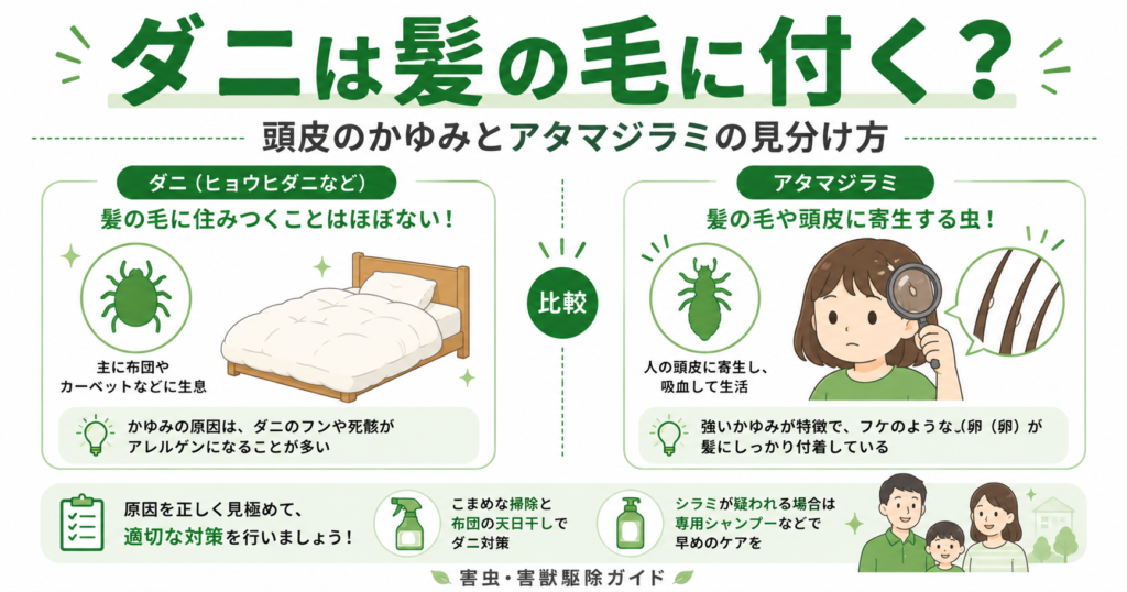 ダニは髪の毛に付く？頭皮のかゆみとアタマジラミの見分け方