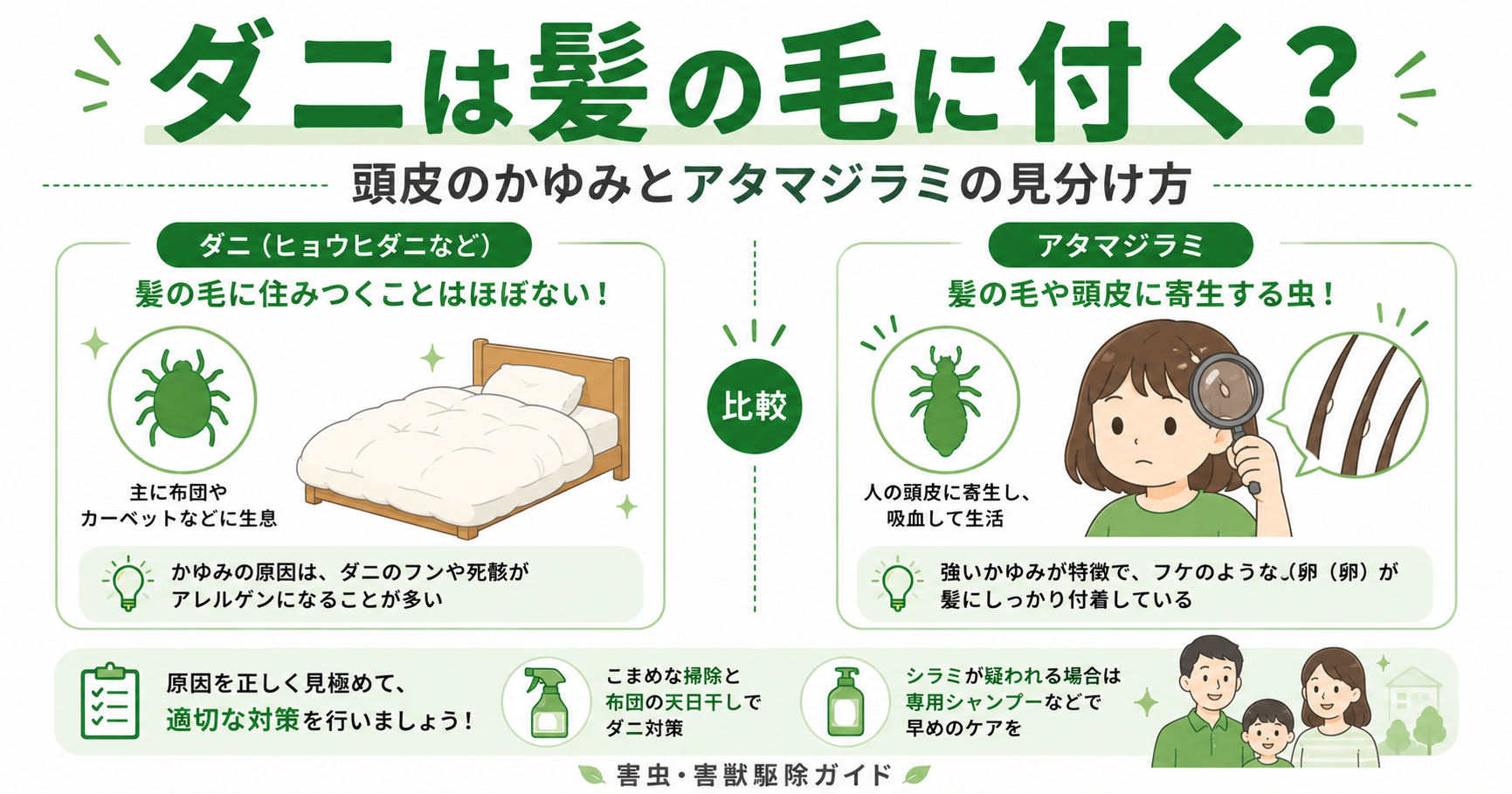 ダニ 髪の毛 に付くかどうか解説する記事のアイキャッチ画像