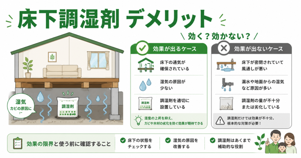 床下調湿剤 デメリット｜効果の限界と使う前に確認すること