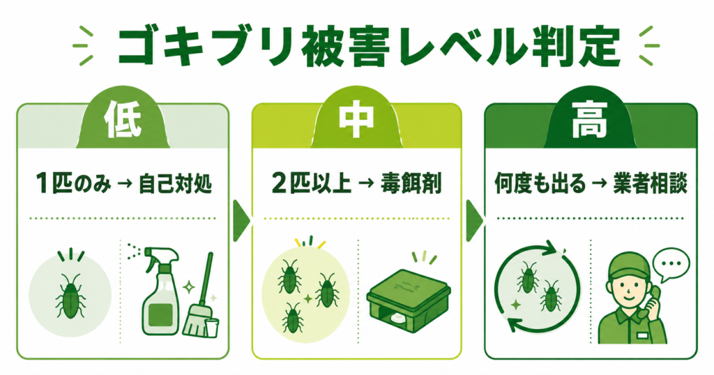 ゴキブリ被害レベル判定(低・中・高)の対処方針