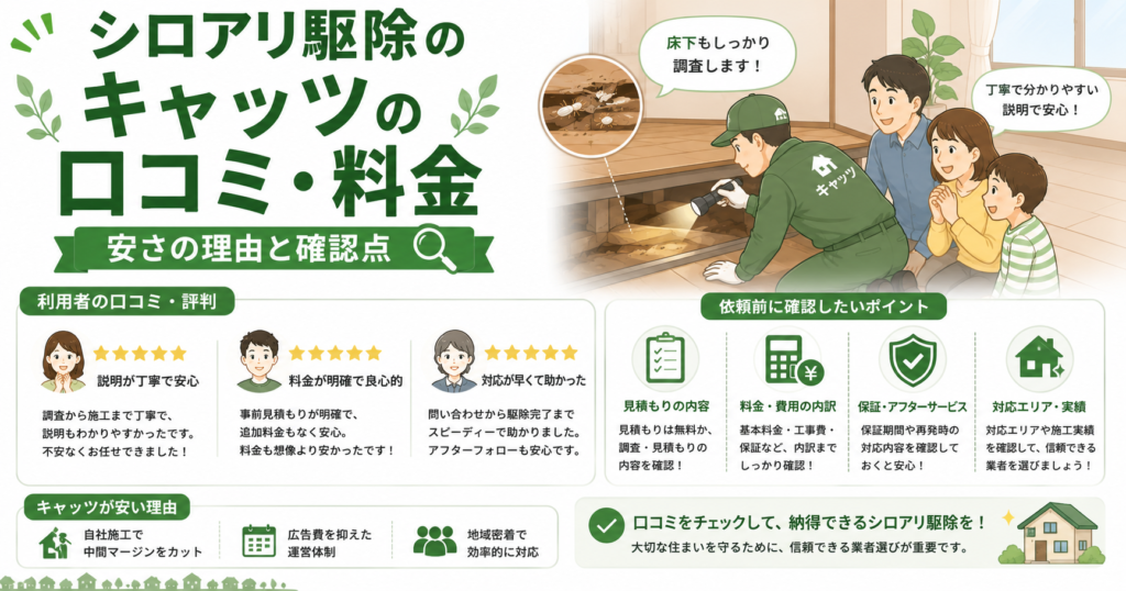 シロアリ駆除のキャッツの口コミ・料金｜安さの理由と確認点