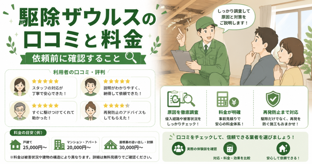 駆除ザウルスの口コミと料金｜依頼前に確認すること