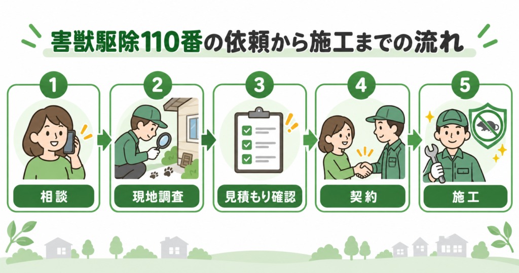 害獣駆除110番の依頼から施工までの流れ